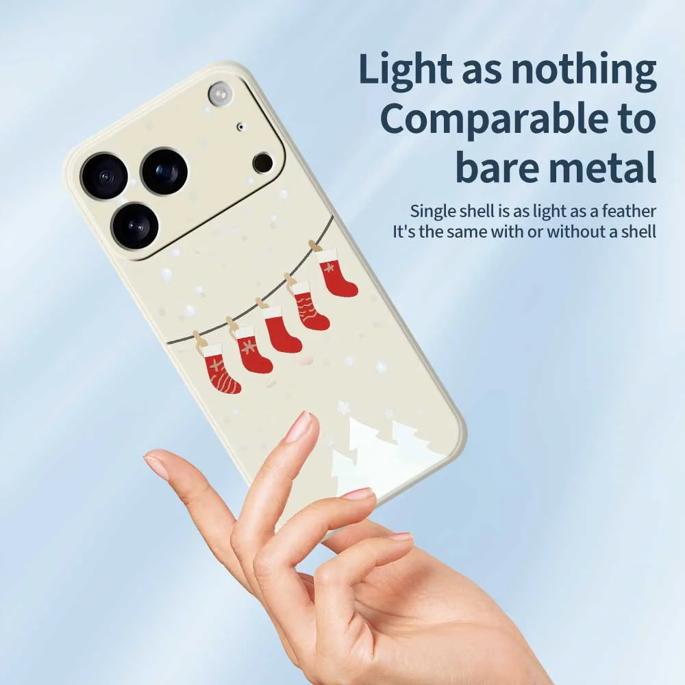 For iPhone 17 Pro Max Case Christmas Stockings Pattern Printing Straight Edge TPU Phone Back Cover - Beige - Image 4