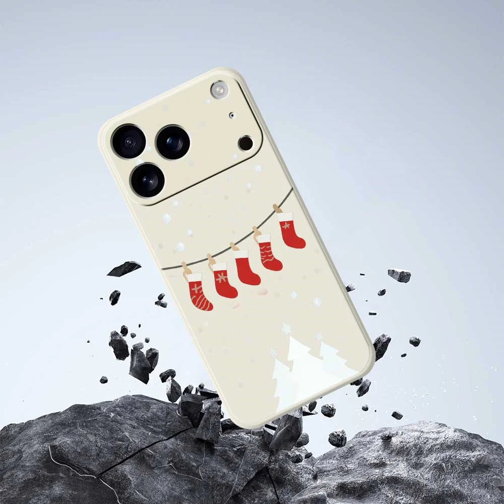 For iPhone 17 Pro Max Case Christmas Stockings Pattern Printing Straight Edge TPU Phone Back Cover - Beige - Image 7