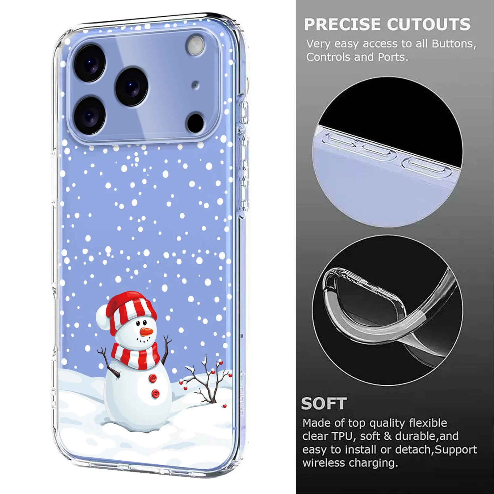 For iPhone 17 Pro Max Case Christmas Themed Pattern Printing TPU Phone Back Cover - Christmas Snowman - Image 6
