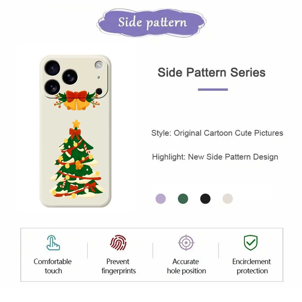For iPhone 17 Pro Max Case Christmas Tree Bow Pattern Printing Straight Edge TPU Phone Back Cover - Black - Image 7
