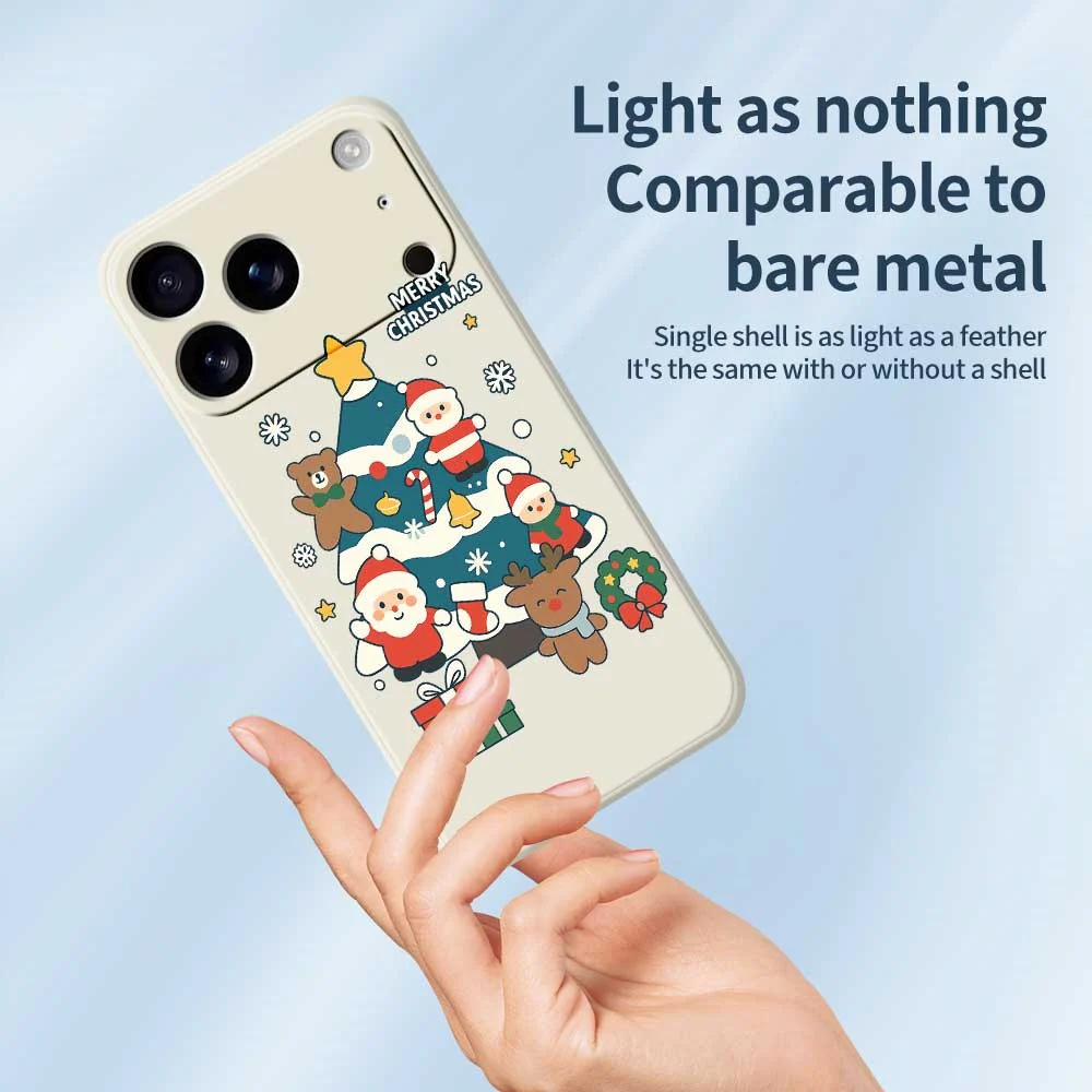For iPhone 17 Pro Max Case Christmas Tree Gifts Pattern Printing Straight Edge TPU Phone Back Cover - Beige - Image 3