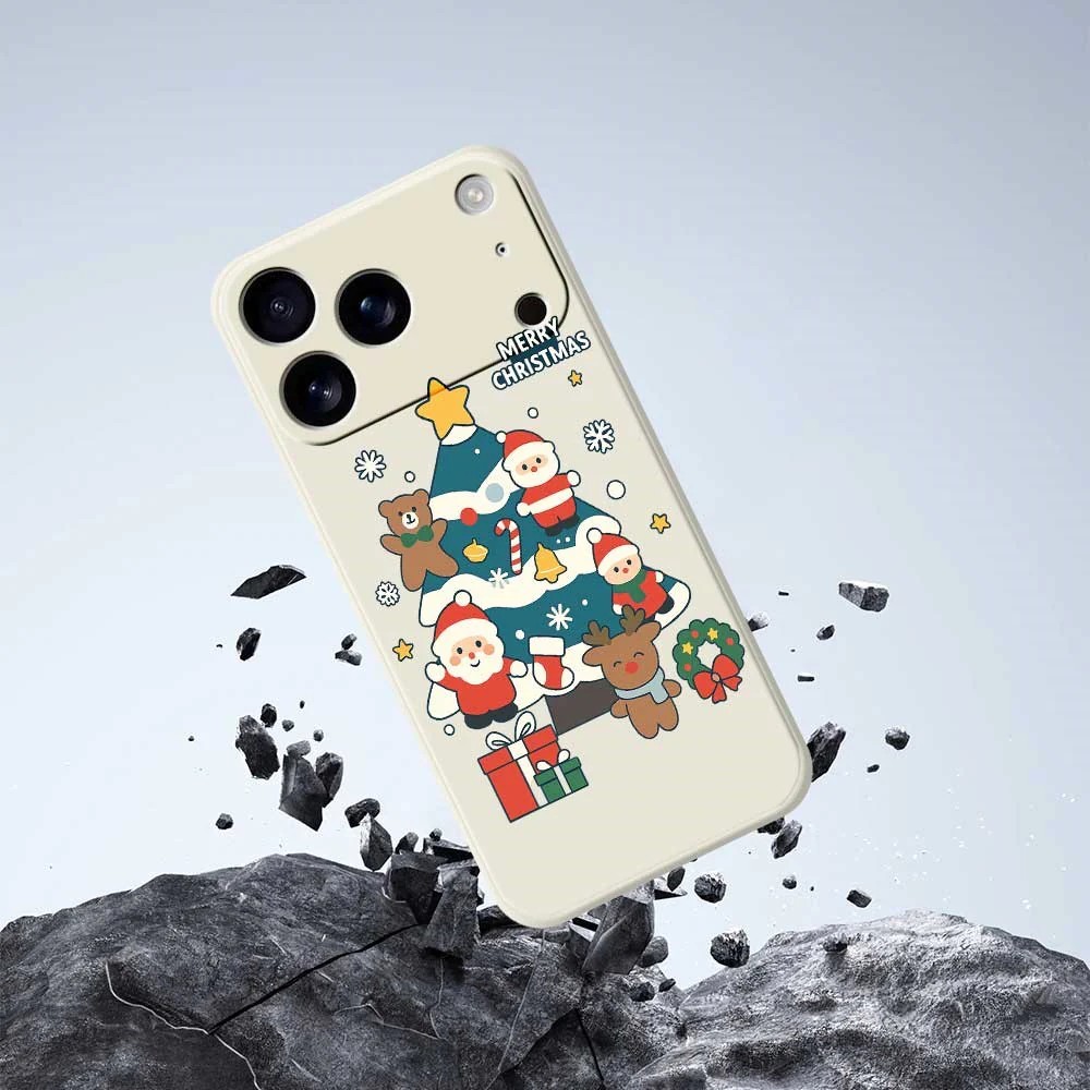 For iPhone 17 Pro Max Case Christmas Tree Gifts Pattern Printing Straight Edge TPU Phone Back Cover - Beige - Image 5