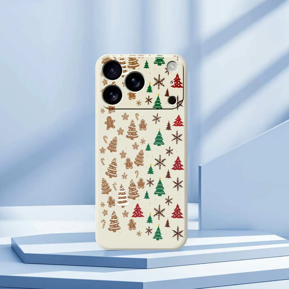 For iPhone 17 Pro Max Case Christmas Tree Gingerbread Pattern Printing Straight Edge TPU Phone Back Cover - Black - Image 7