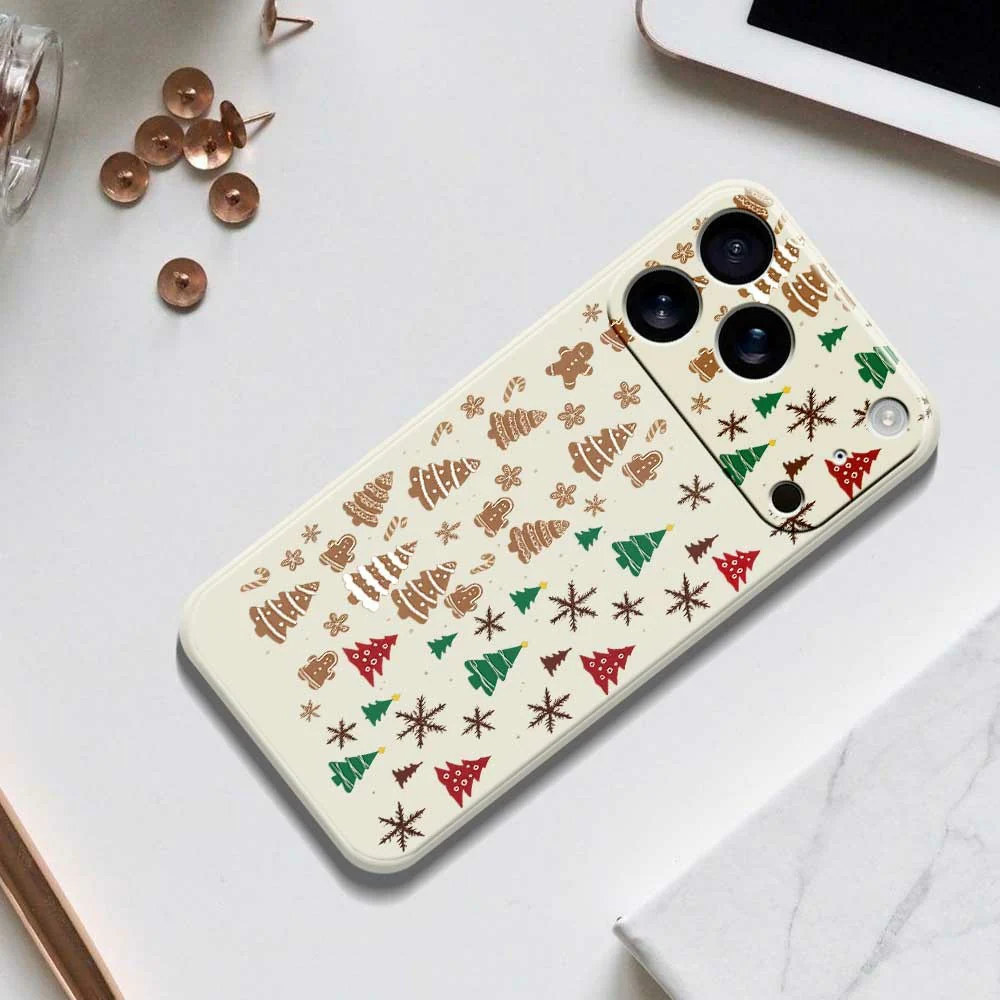 For iPhone 17 Pro Max Case Christmas Tree Gingerbread Pattern Printing Straight Edge TPU Phone Back Cover - Black - Image 8