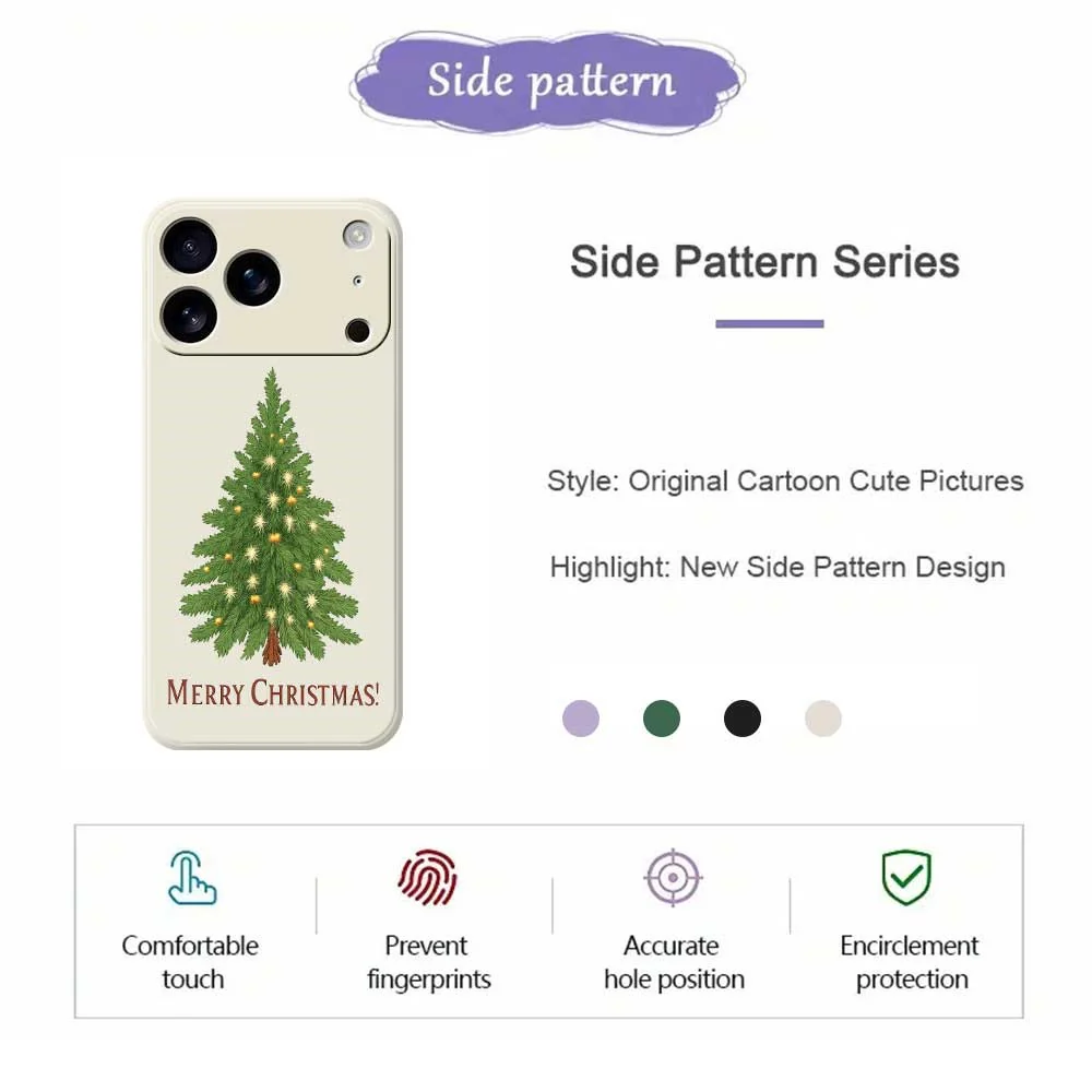 For iPhone 17 Pro Max Case Christmas Tree Pattern Printing Straight Edge TPU Phone Back Cover - Beige - Image 2