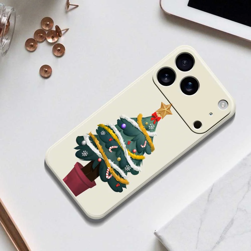 For iPhone 17 Pro Max Case Christmas Tree Potted Plants Pattern Printing Straight Edge TPU Phone Back Cover - Beige - Image 6