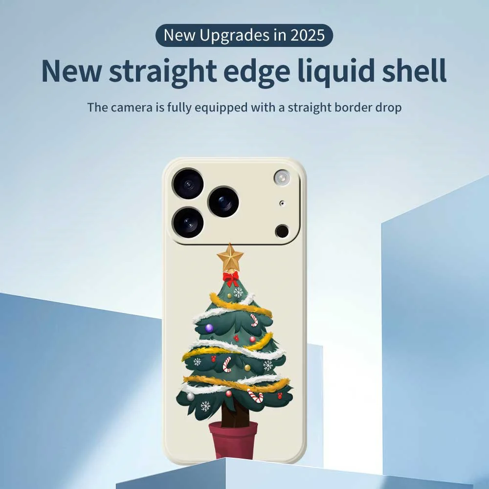 For iPhone 17 Pro Max Case Christmas Tree Potted Plants Pattern Printing Straight Edge TPU Phone Back Cover - Black - Image 2