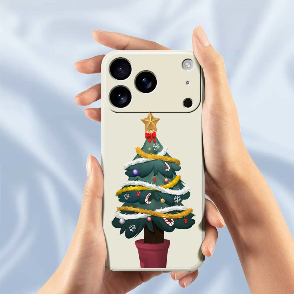For iPhone 17 Pro Max Case Christmas Tree Potted Plants Pattern Printing Straight Edge TPU Phone Back Cover - Black - Image 4