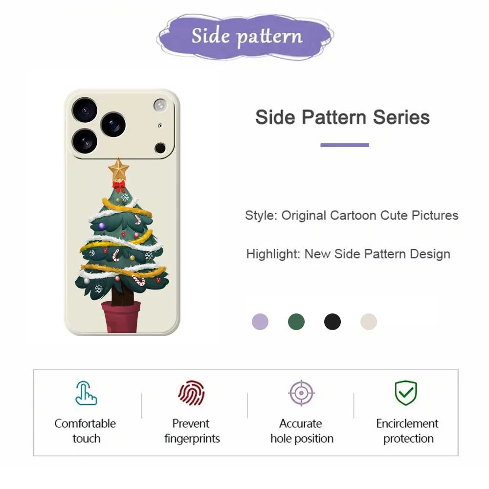 For iPhone 17 Pro Max Case Christmas Tree Potted Plants Pattern Printing Straight Edge TPU Phone Back Cover - Black - Image 7