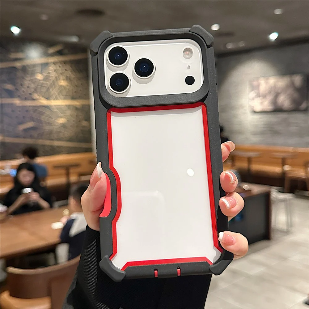 For iPhone 17 Pro Max Case Clear Detachable 2 in 1 Shockproof TPU + PC Phone Back Cover - Black / Red - Image 3
