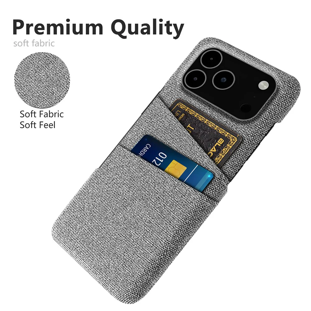 For iPhone 17 Pro Max Case Cloth + Hard PC Phone Cover with Dual Card Slots - Light Grey - Image 3