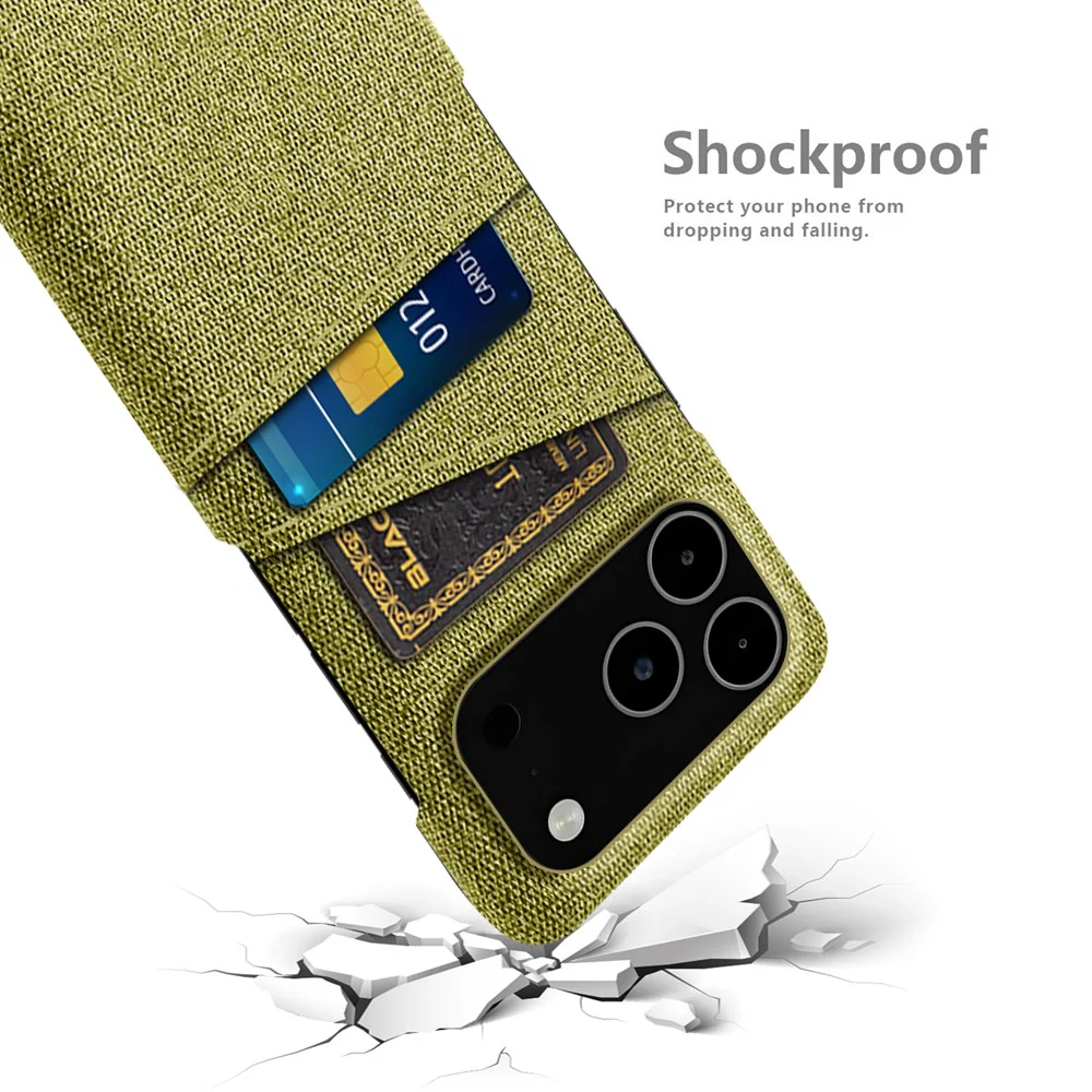 For iPhone 17 Pro Max Case Cloth + Hard PC Phone Cover with Dual Card Slots - Yellow - Image 4