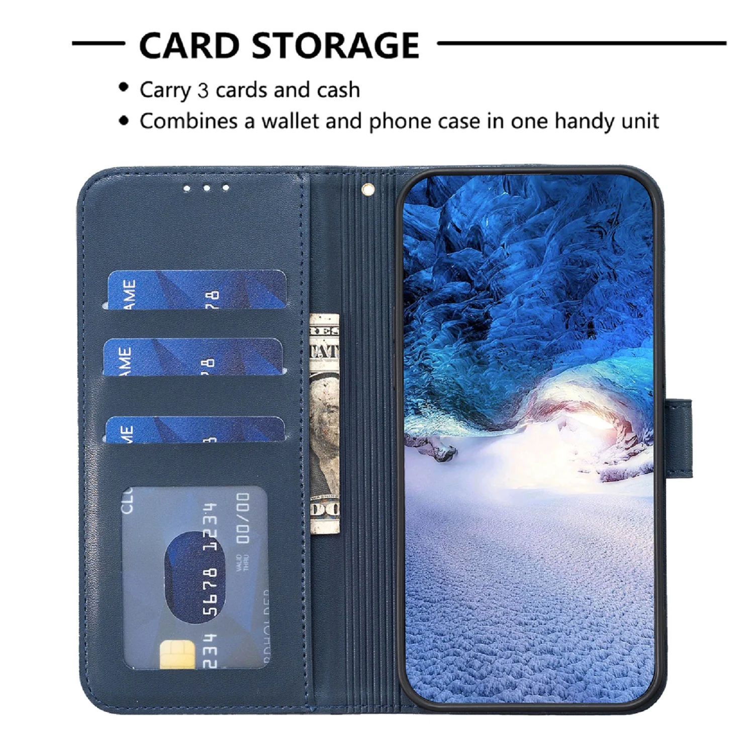 For iPhone 17 Pro Max Case Clover Pattern Wallet Stand View Leather Phone Cover - Blue - Image 6