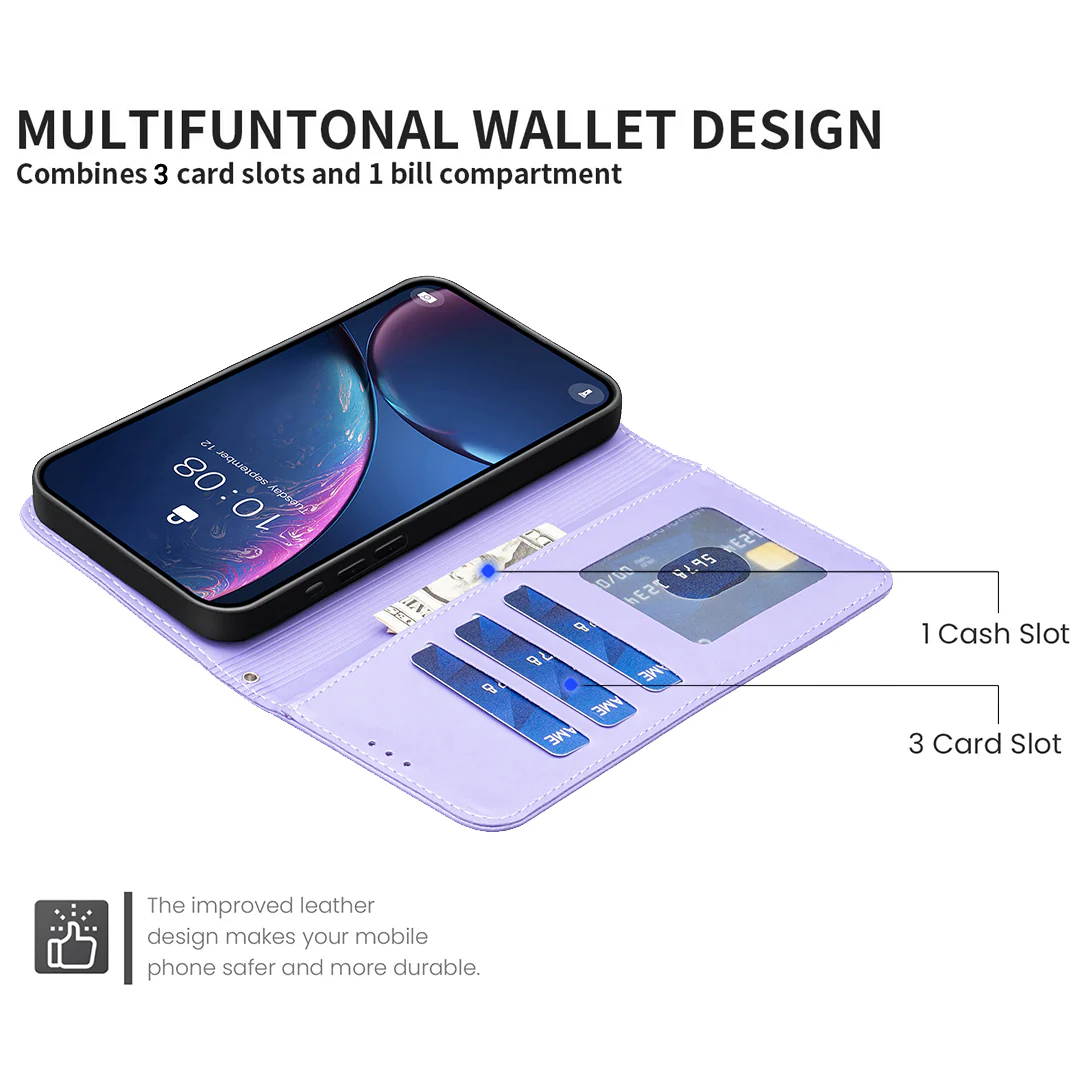 For iPhone 17 Pro Max Case Clover Pattern Wallet Stand View Leather Phone Cover - Purple - Image 7