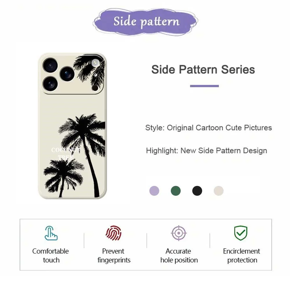 For iPhone 17 Pro Max Case Coconut Tree Pattern Printing Straight Edge TPU Phone Back Cover - Green - Image 2