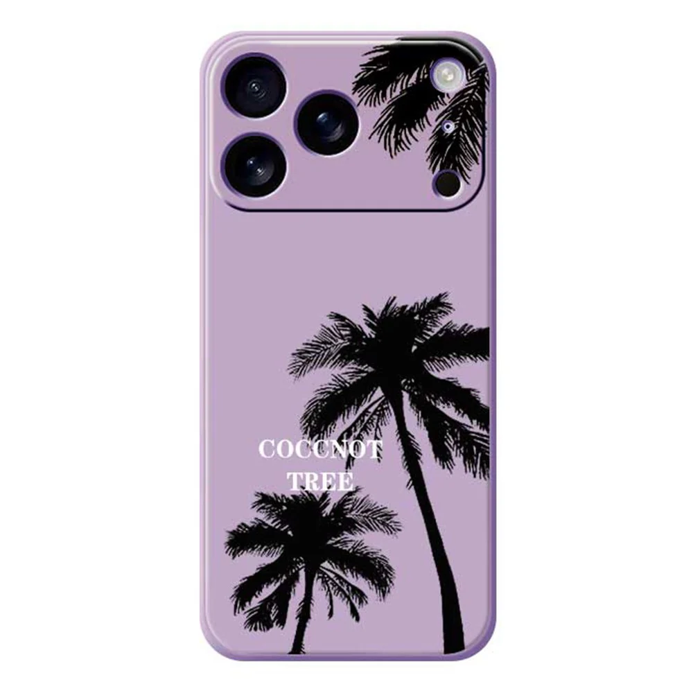 For iPhone 17 Pro Max Case Coconut Tree Pattern Printing Straight Edge TPU Phone Back Cover - Purple
