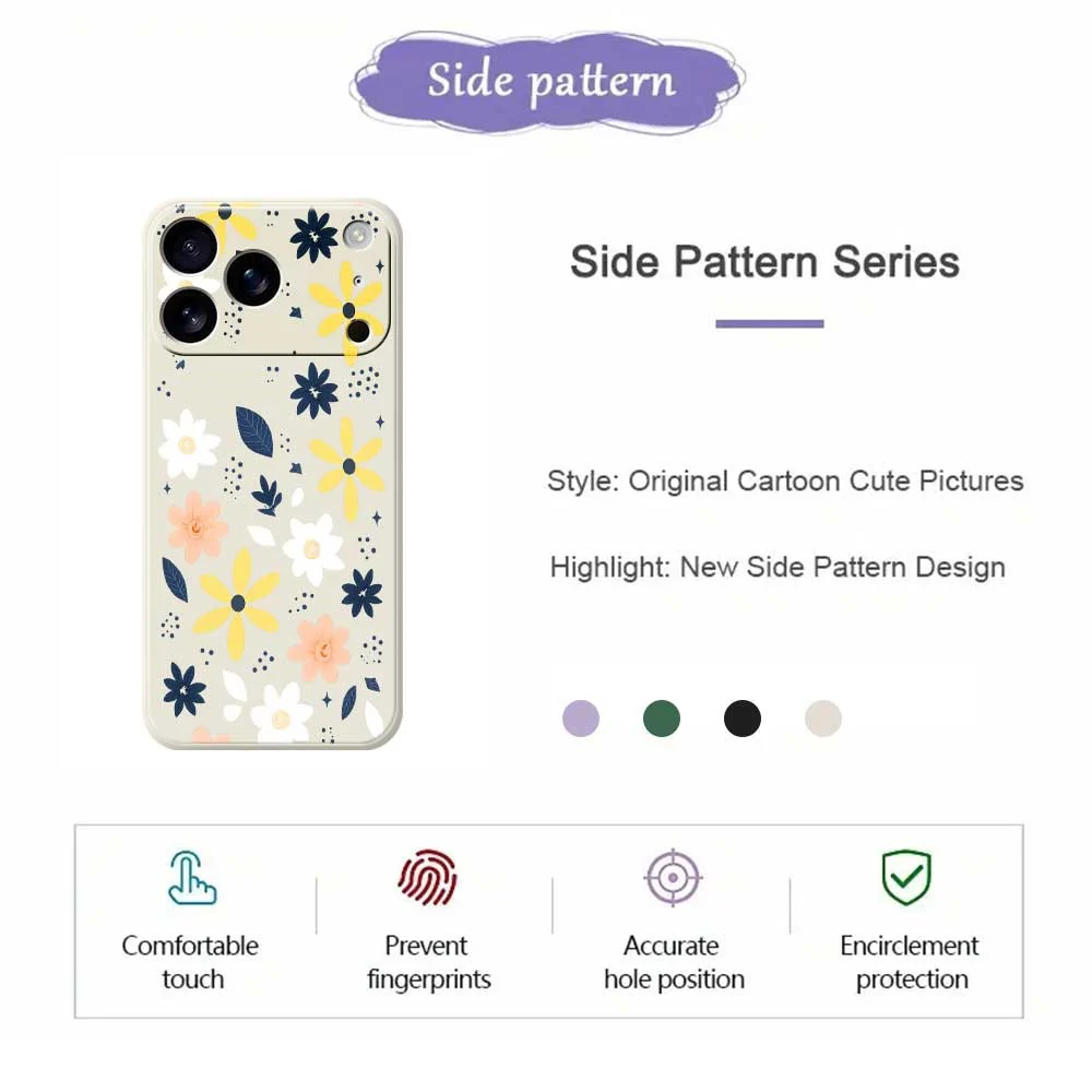 For iPhone 17 Pro Max Case Colorful Floral Blue Leaves Pattern Printing Straight Edge TPU Phone Back Cover - Purple - Image 2
