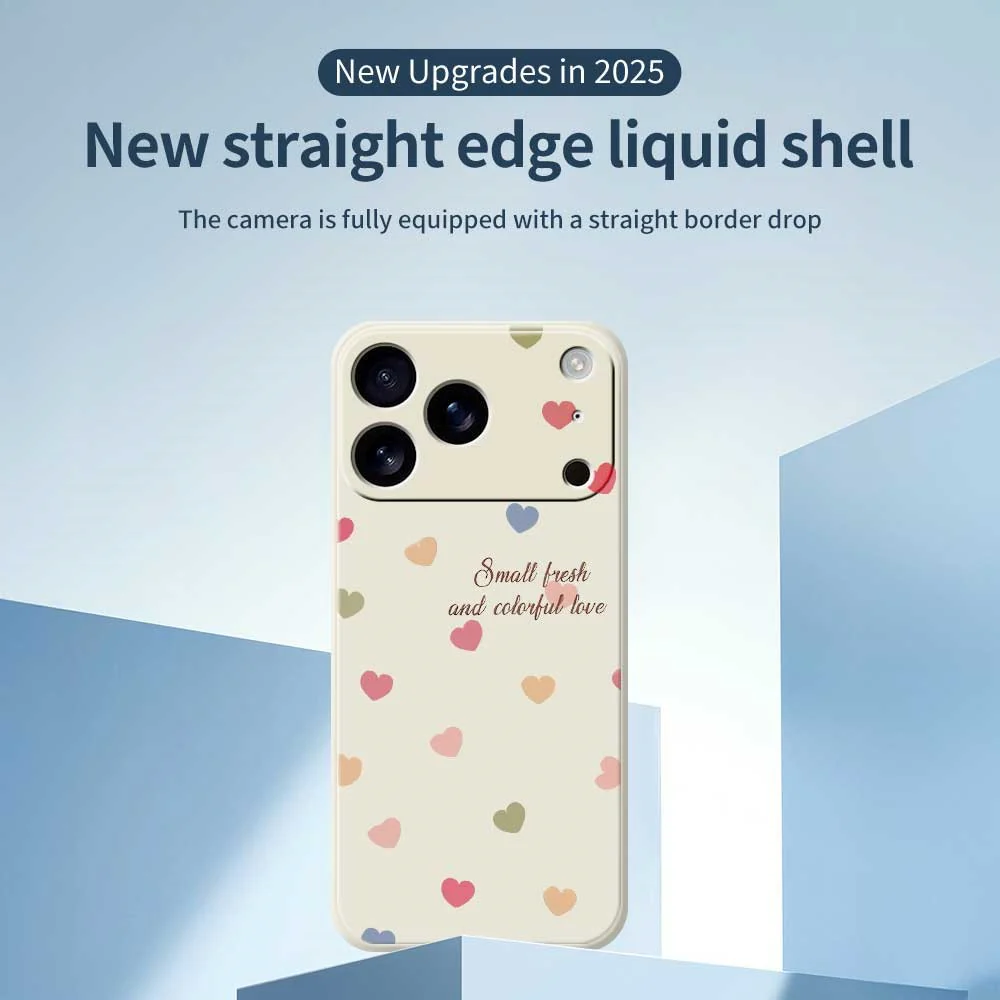 For iPhone 17 Pro Max Case Colorful Love Pattern Printing Straight Edge TPU Phone Back Cover - Beige - Image 3