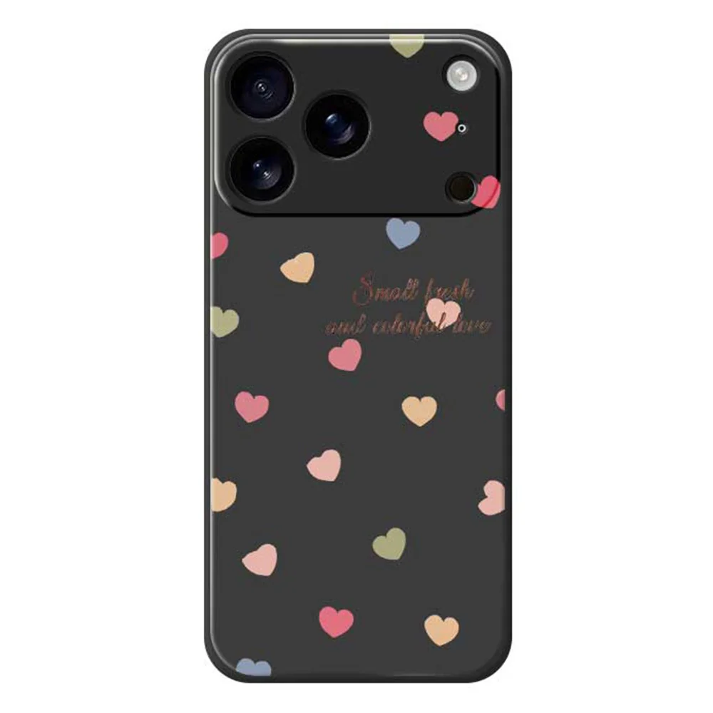 For iPhone 17 Pro Max Case Colorful Love Pattern Printing Straight Edge TPU Phone Back Cover - Black