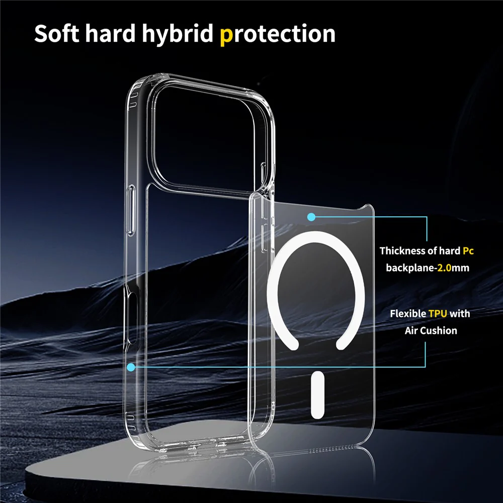 For iPhone 17 Pro Max Case Compati with MagSafe PC + TPU Clear Phone Cover with Tempered Glass Screen Protector - Black - Image 4