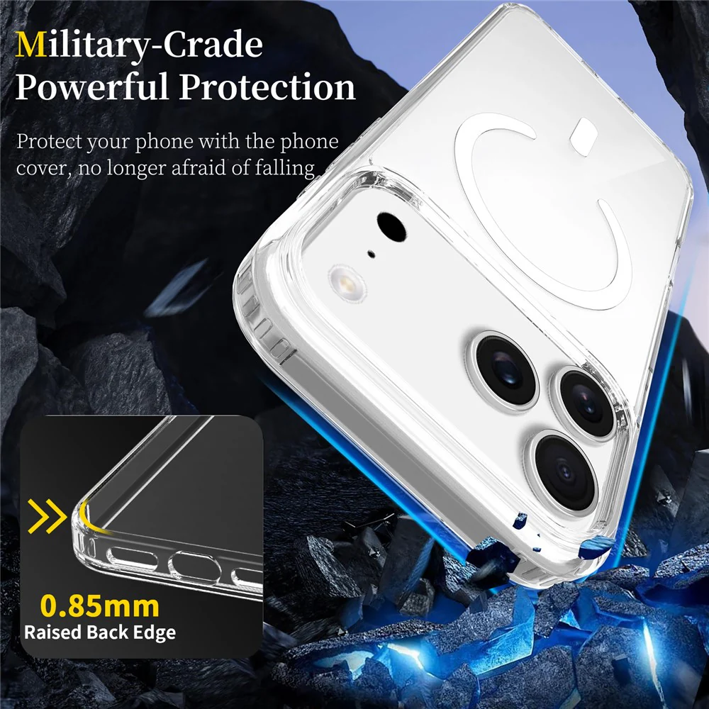 For iPhone 17 Pro Max Case Compati with MagSafe PC + TPU Clear Phone Cover with Tempered Glass Screen Protector - Grey - Image 2