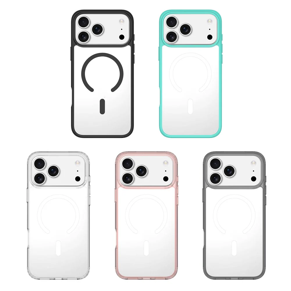 For iPhone 17 Pro Max Case Compati with MagSafe PC + TPU Clear Phone Cover with Tempered Glass Screen Protector - Pink - Image 7