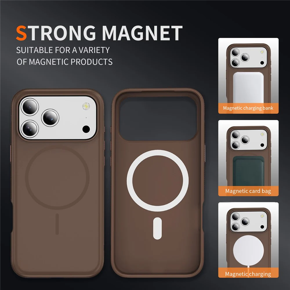 For iPhone 17 Pro Max Case Compatible with MagSafe 2.8mm PC + 2.2mm TPU Shockproof Hybrid Phone Cover - Coffee - Image 3