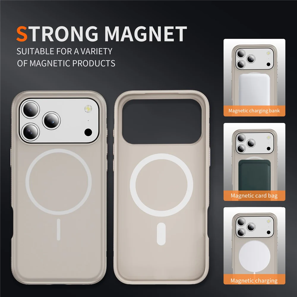 For iPhone 17 Pro Max Case Compatible with MagSafe 2.8mm PC + 2.2mm TPU Shockproof Hybrid Phone Cover - Grey - Image 3