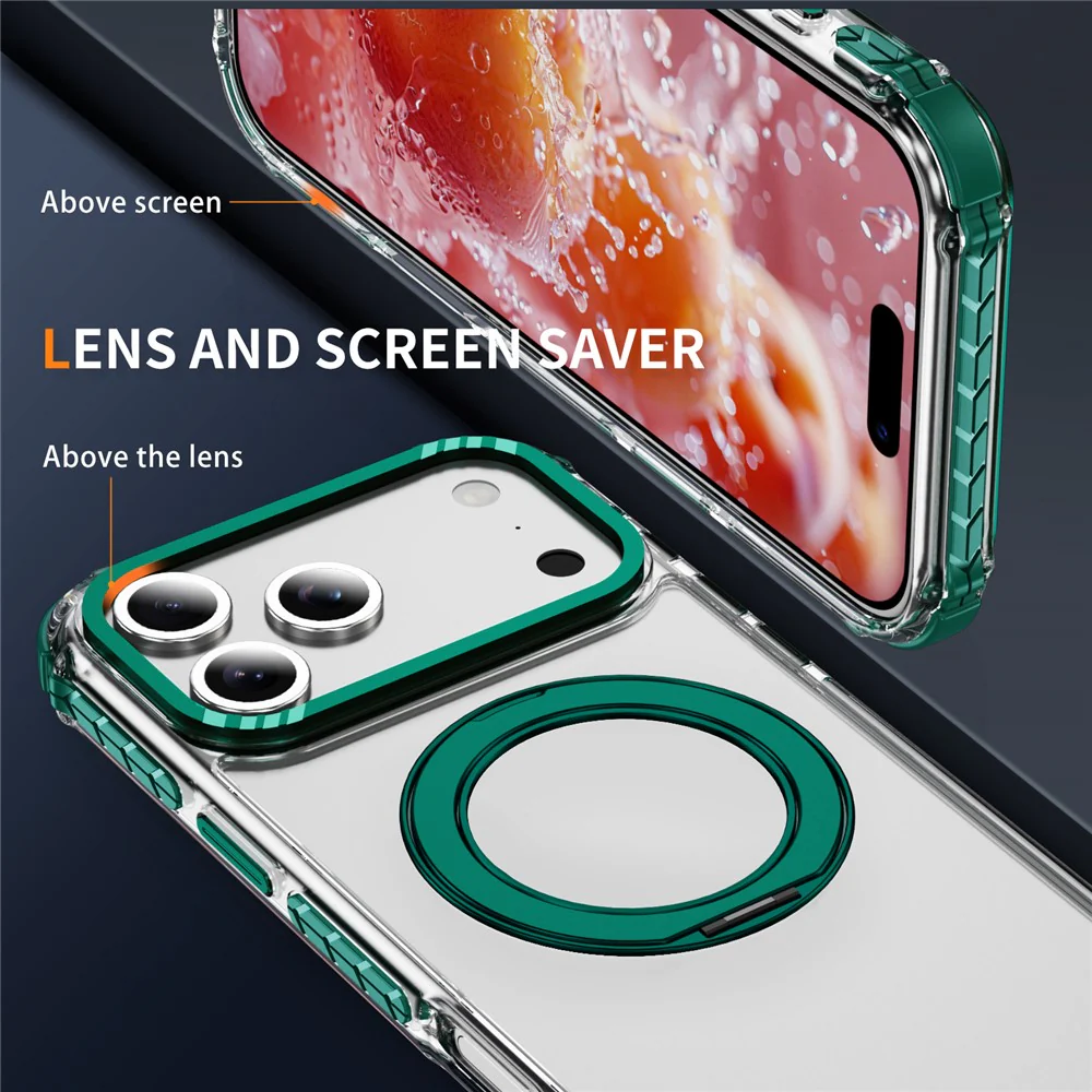 For iPhone 17 Pro Max Case Compatible with MagSafe Airbag Anti Drop TPU + PC Clear Phone Cover - Green - Image 5