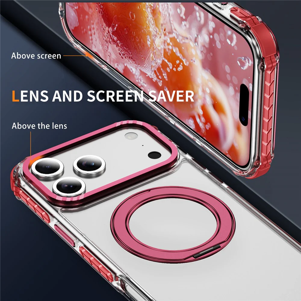 For iPhone 17 Pro Max Case Compatible with MagSafe Airbag Anti Drop TPU + PC Clear Phone Cover - Red - Image 5