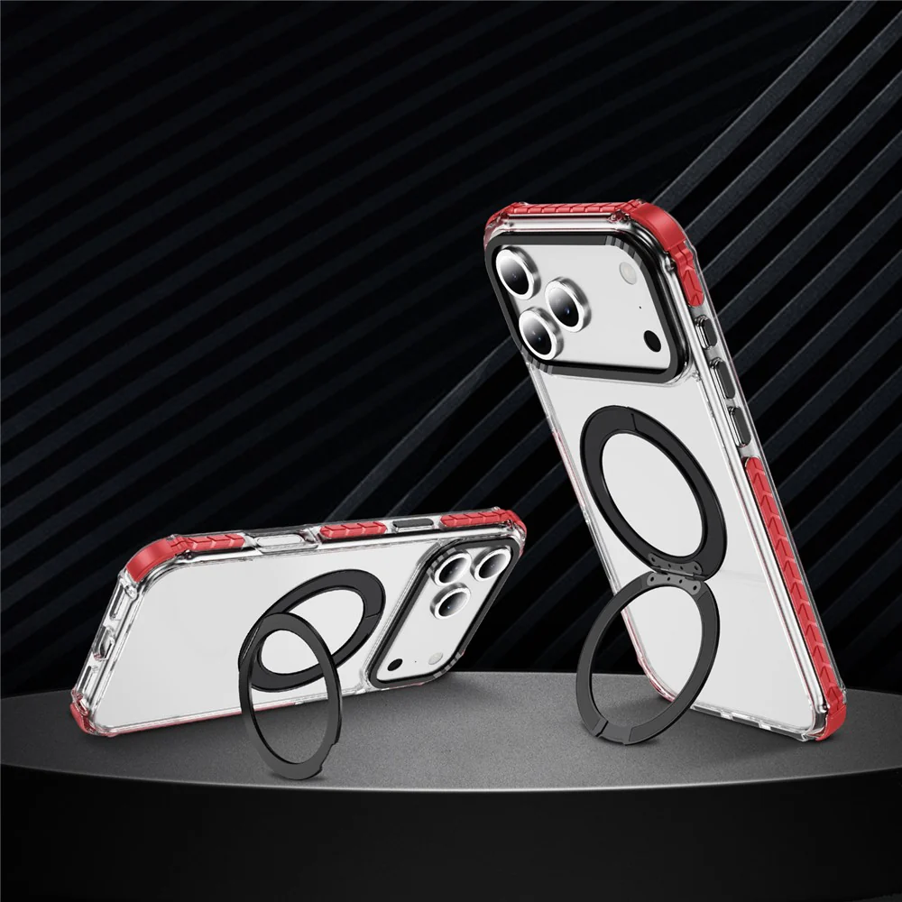 For iPhone 17 Pro Max Case Compatible with MagSafe Airbag Anti Drop TPU + PC Clear Phone Cover - Red / Black - Image 6
