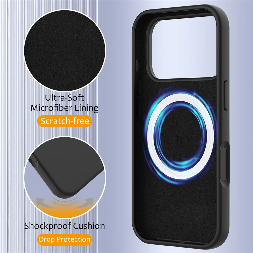 For iPhone 17 Pro Max Case Compatible with MagSafe Anti-Drop Liquid Silicone Phone Cover - Black - Image 7