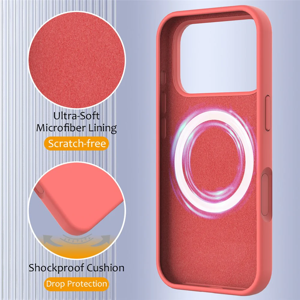 For iPhone 17 Pro Max Case Compatible with MagSafe Anti-Drop Liquid Silicone Phone Cover - Hot Pink - Image 7