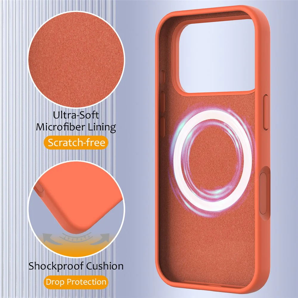 For iPhone 17 Pro Max Case Compatible with MagSafe Anti-Drop Liquid Silicone Phone Cover - Orange - Image 7