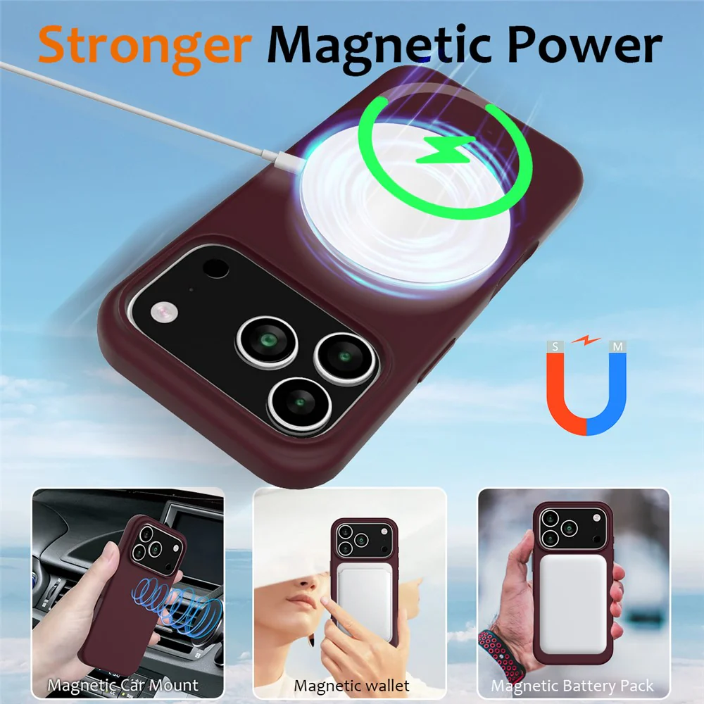 For iPhone 17 Pro Max Case Compatible with MagSafe Anti-Drop Liquid Silicone Phone Cover - Wine Red - Image 3