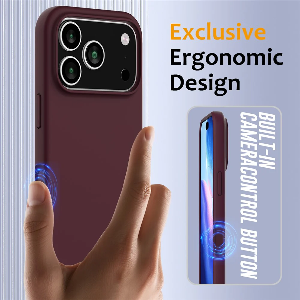 For iPhone 17 Pro Max Case Compatible with MagSafe Anti-Drop Liquid Silicone Phone Cover - Wine Red - Image 4