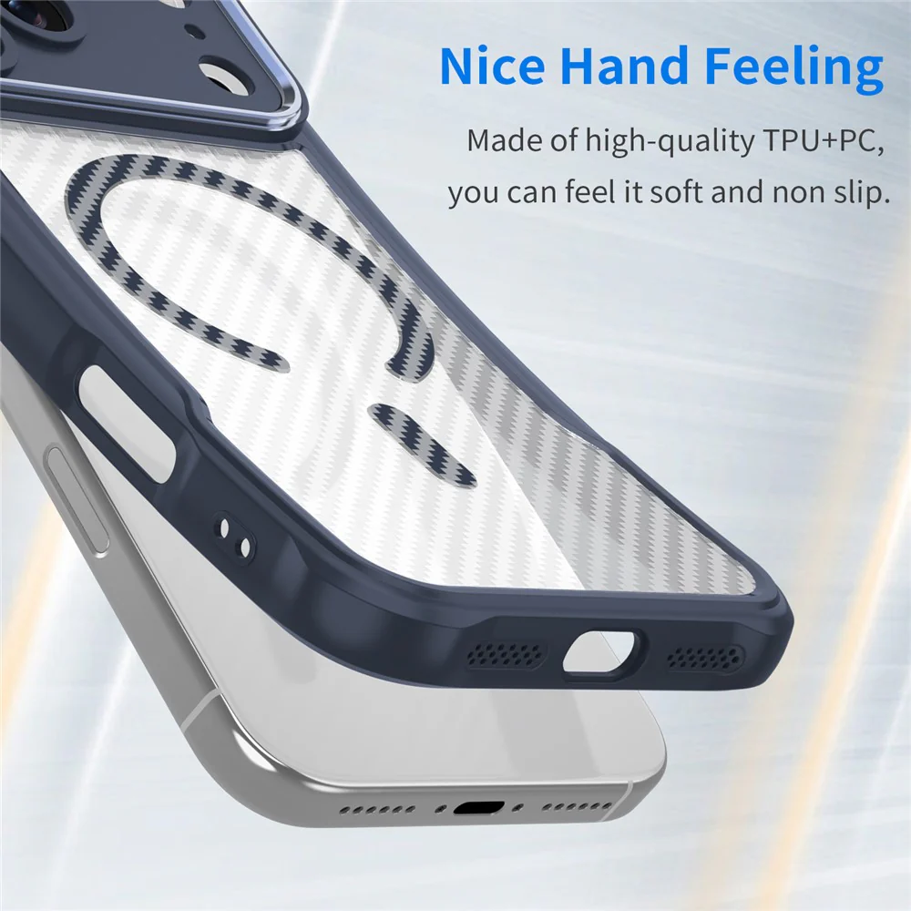 For iPhone 17 Pro Max Case Compatible with MagSafe Carbon Fiber Textured Hybrid Phone Cover - Blue - Image 2