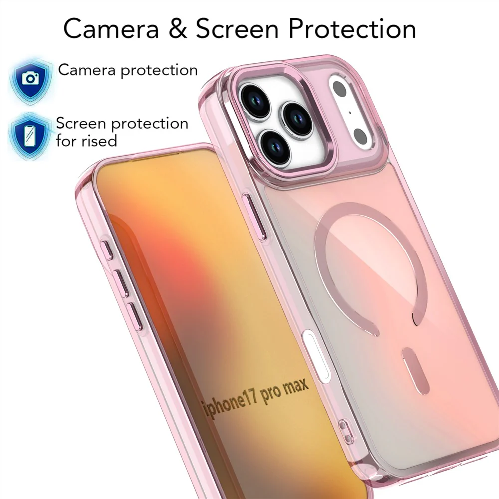For iPhone 17 Pro Max Case Compatible with MagSafe Color Changing PC TPU Phone Back Cover - Pink - Image 5