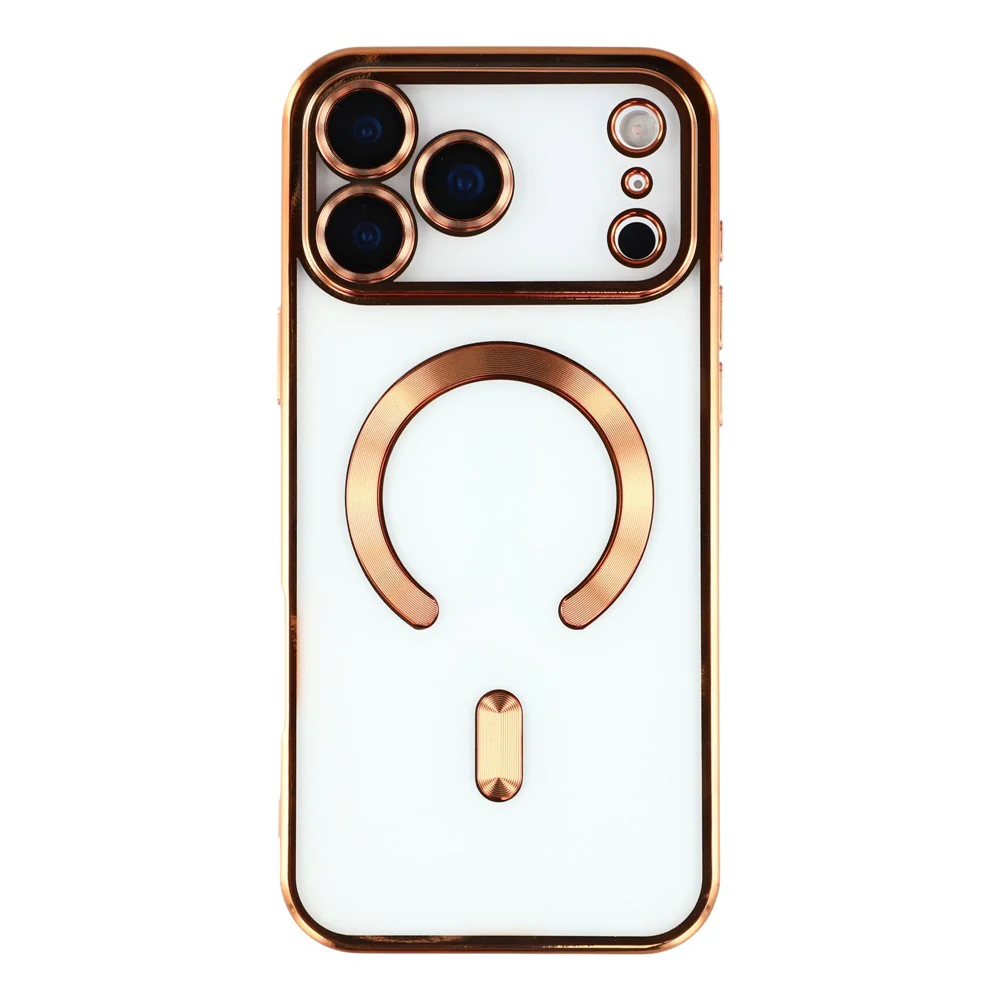 For iPhone 17 Pro Max Case Compatible with MagSafe Electroplated TPU Phone Cover with Lens Film - Orange - Image 3