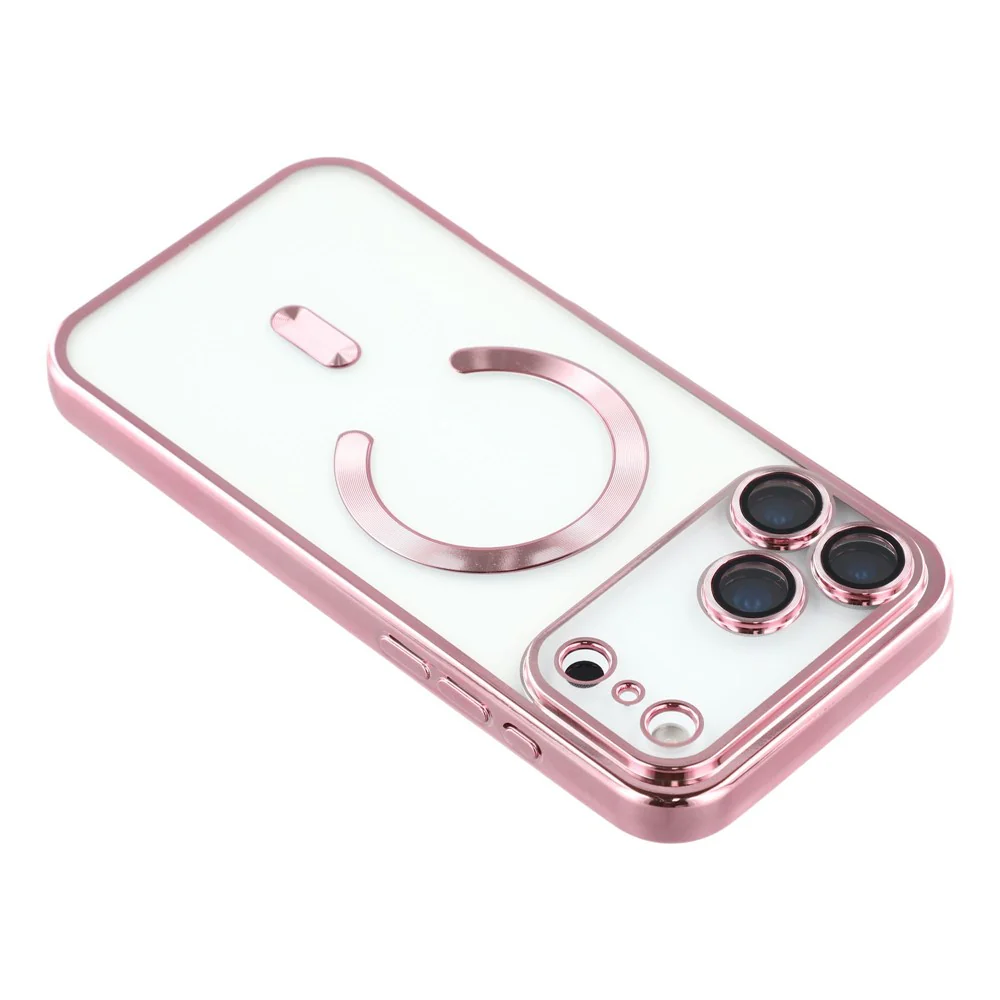 For iPhone 17 Pro Max Case Compatible with MagSafe Electroplated TPU Phone Cover with Lens Film - Pink - Image 5