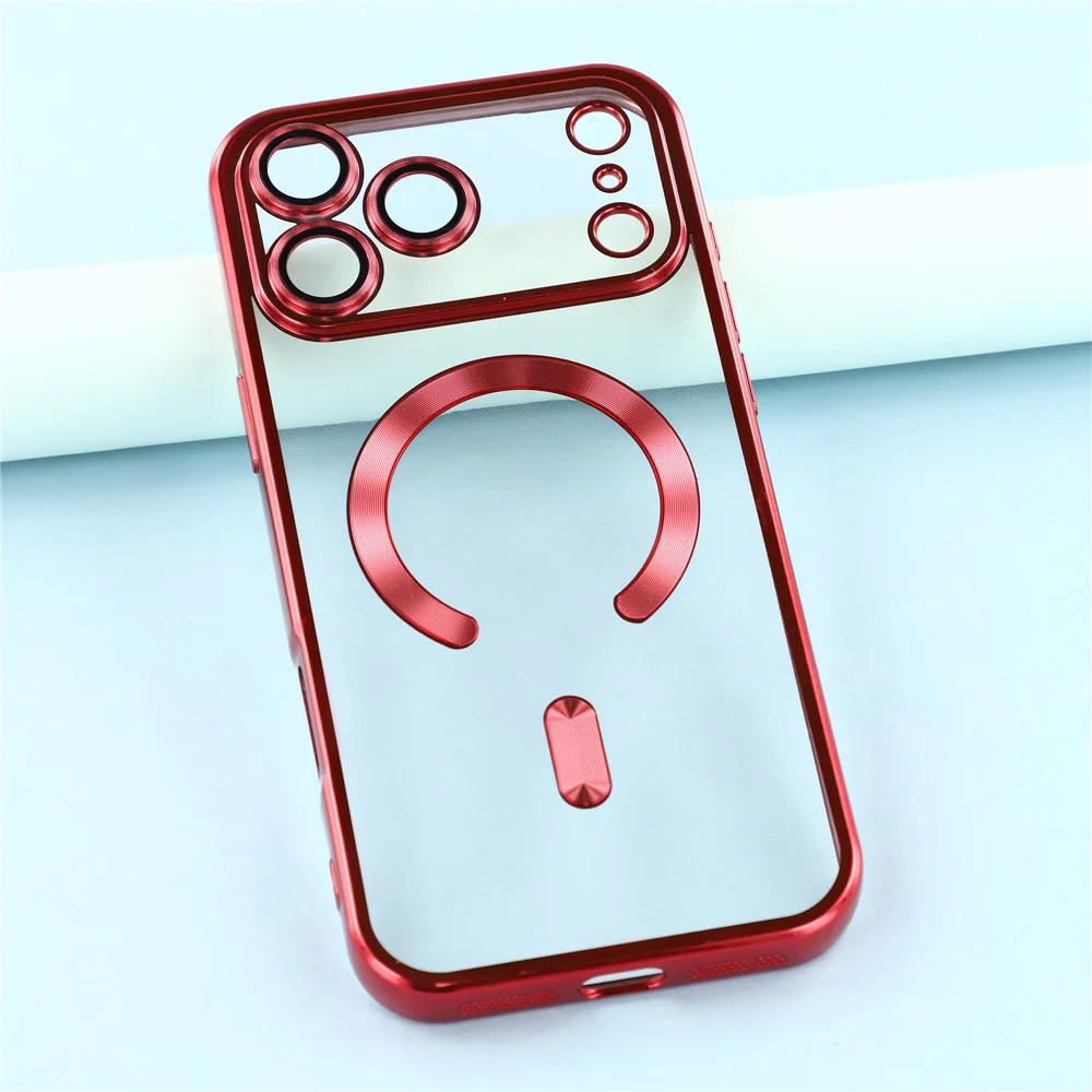 For iPhone 17 Pro Max Case Compatible with MagSafe Electroplated TPU Phone Cover with Lens Film - Red - Image 6