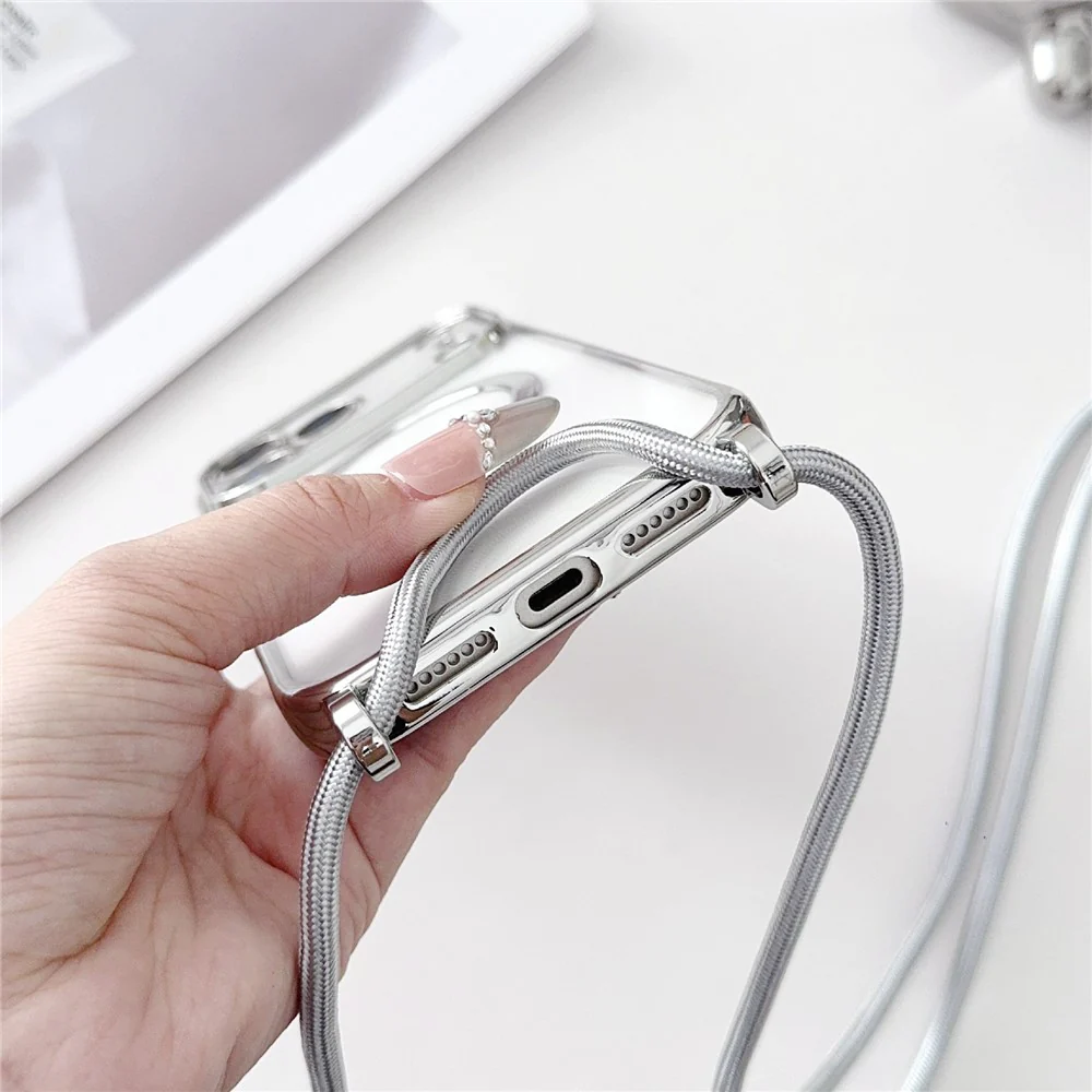 For iPhone 17 Pro Max Case Compatible with MagSafe Electroplating TPU Phone Cover with Long Lanyard - Silver - Image 6