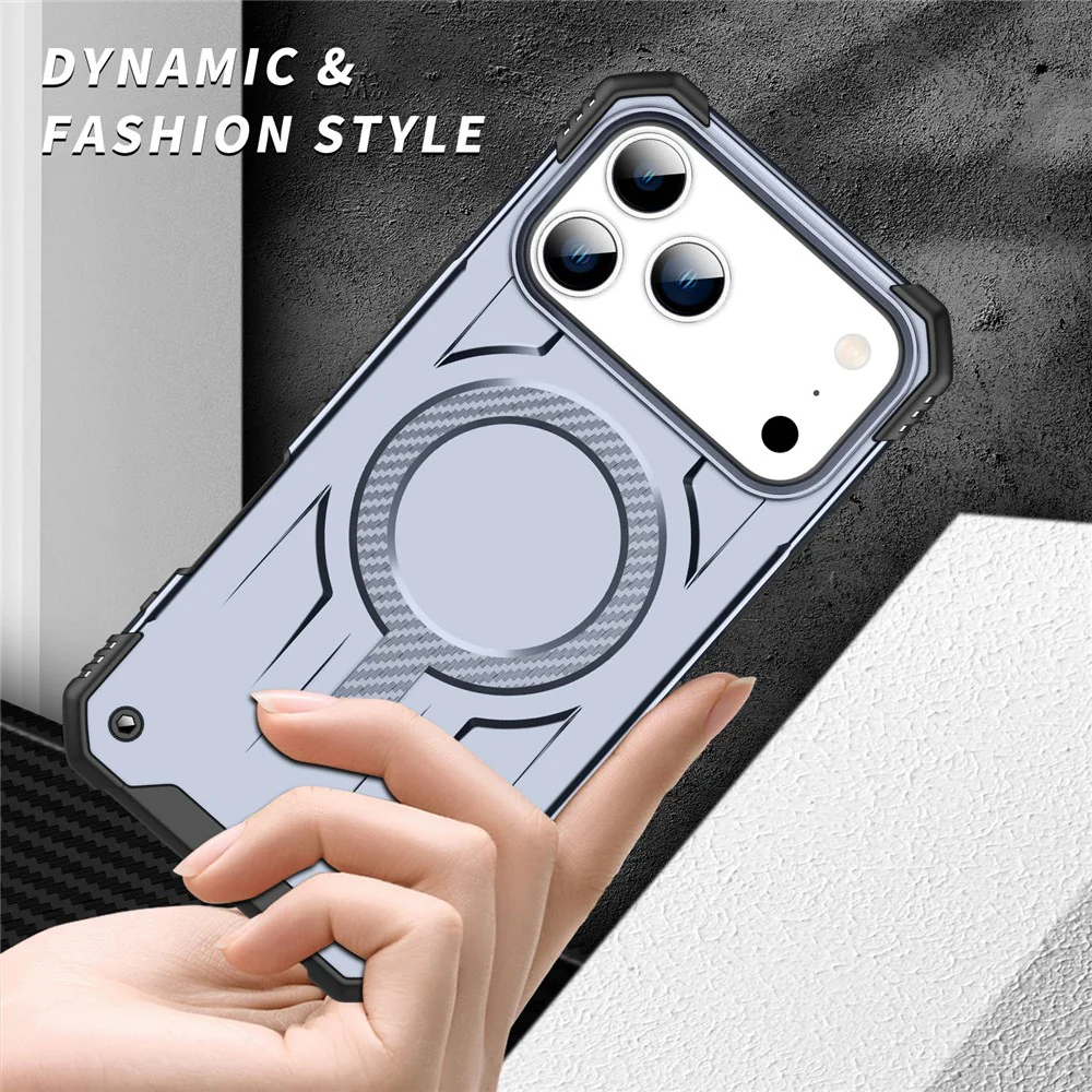 For iPhone 17 Pro Max Case Compatible with MagSafe Four Corner Airbags PC + TPU Phone Cover - Grey - Image 3