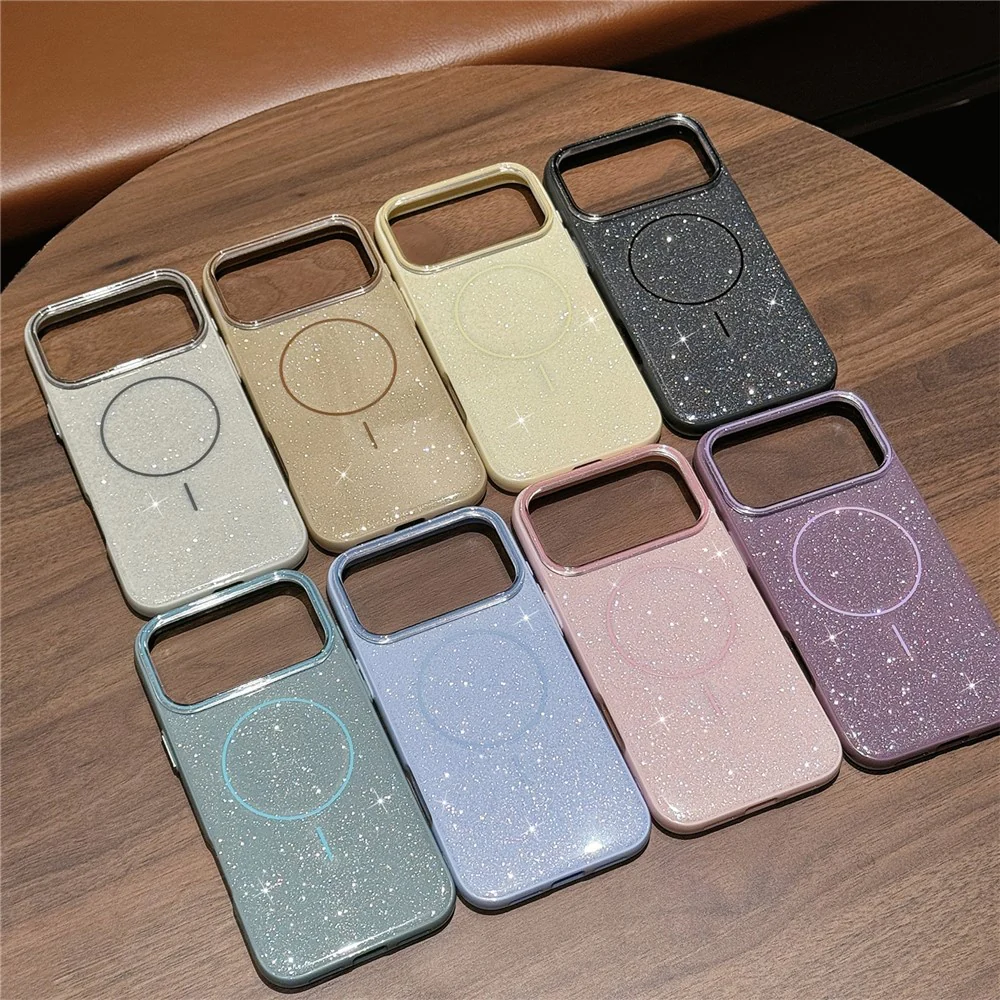For iPhone 17 Pro Max Case Compatible with MagSafe Glitter Design IMD TPU + PC Phone Back Cover - Desert Gold - Image 7