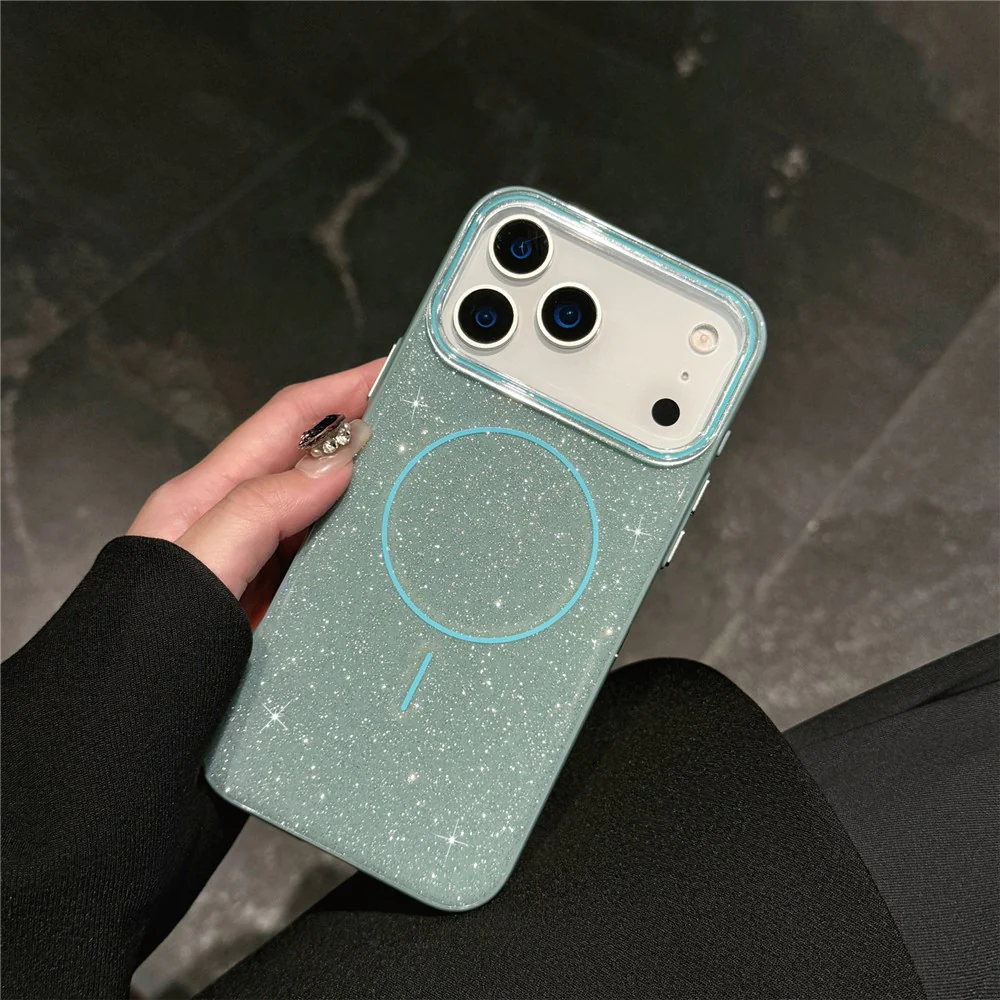 For iPhone 17 Pro Max Case Compatible with MagSafe Glitter Design IMD TPU + PC Phone Back Cover - Green - Image 2