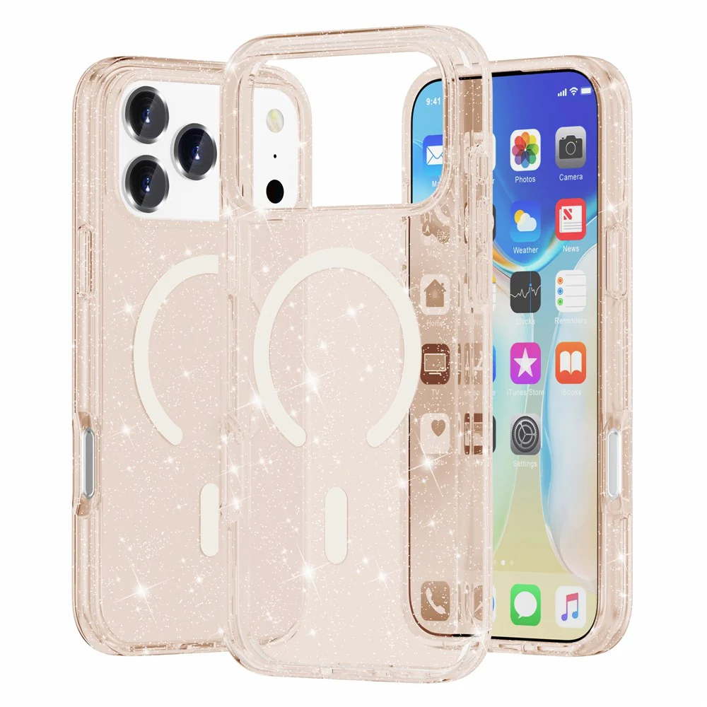 For iPhone 17 Pro Max Case Compatible with MagSafe Glitter Powder PC + TPU Phone Cover - Gold