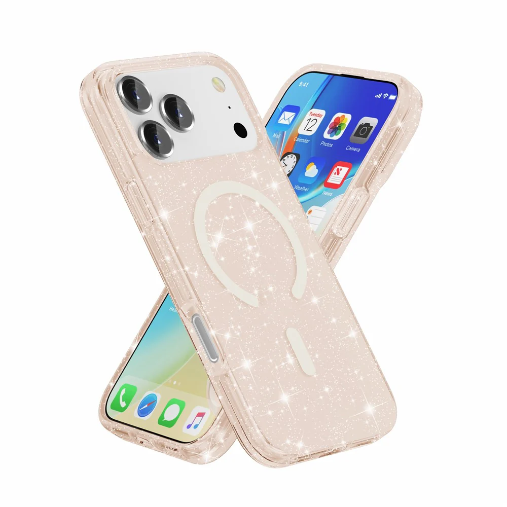 For iPhone 17 Pro Max Case Compatible with MagSafe Glitter Powder PC + TPU Phone Cover - Gold - Image 2