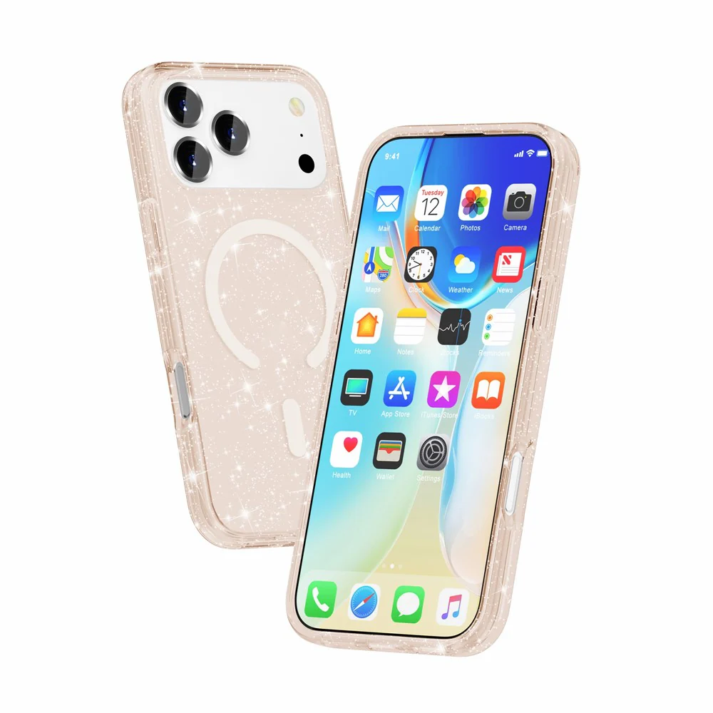 For iPhone 17 Pro Max Case Compatible with MagSafe Glitter Powder PC + TPU Phone Cover - Gold - Image 3