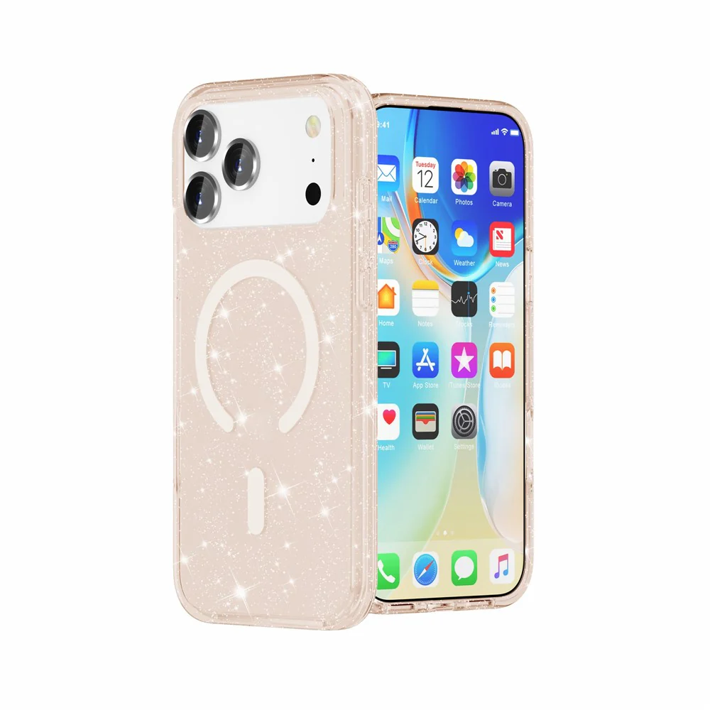For iPhone 17 Pro Max Case Compatible with MagSafe Glitter Powder PC + TPU Phone Cover - Gold - Image 4