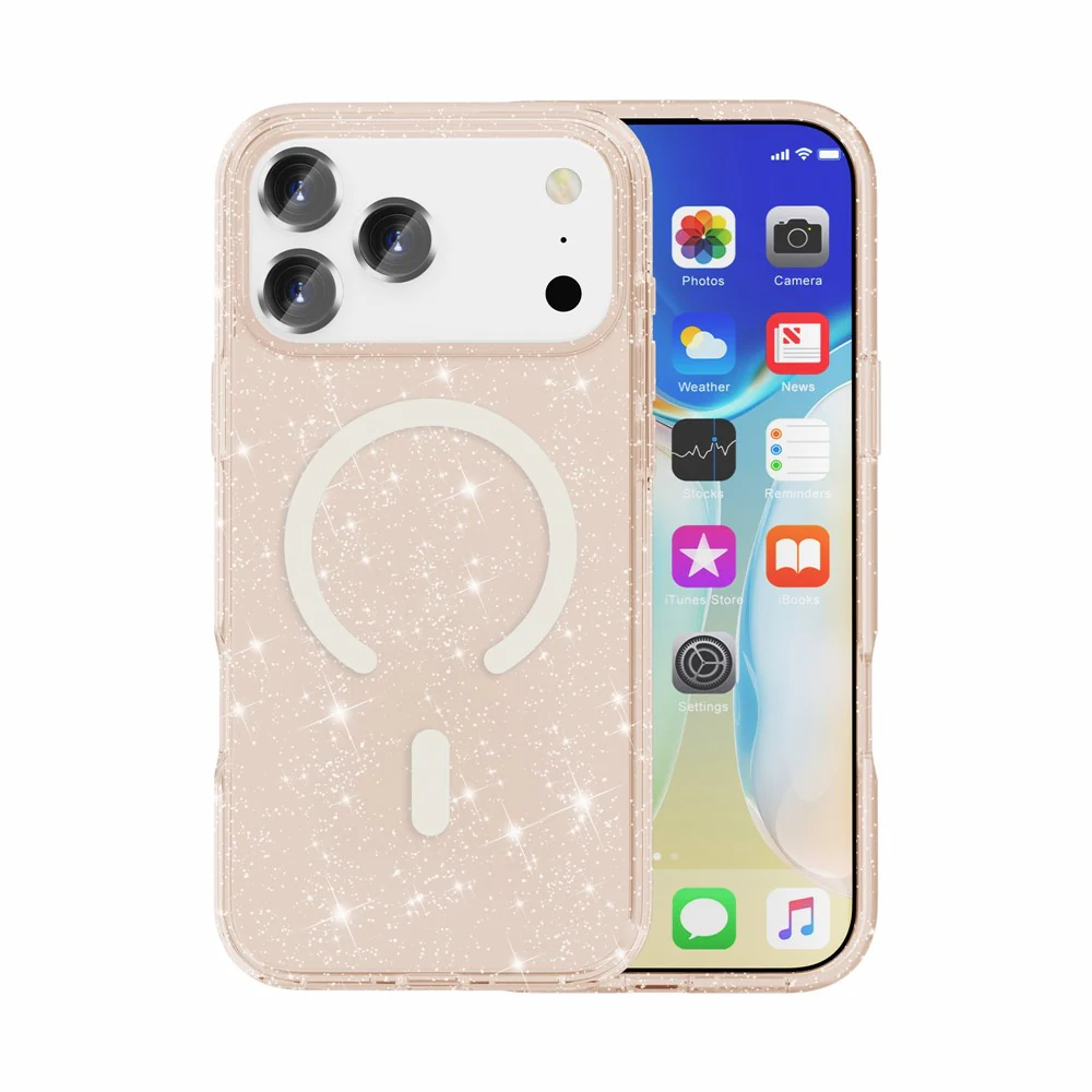 For iPhone 17 Pro Max Case Compatible with MagSafe Glitter Powder PC + TPU Phone Cover - Gold - Image 5